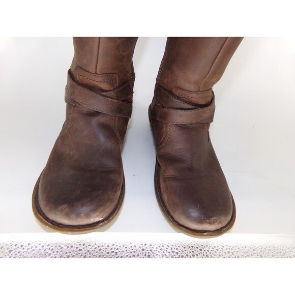 UGG Brown Leather Tall Buckle Wool Lined Warm Winter Rosen Riding Boots Size 8 - Picture 3 of 10